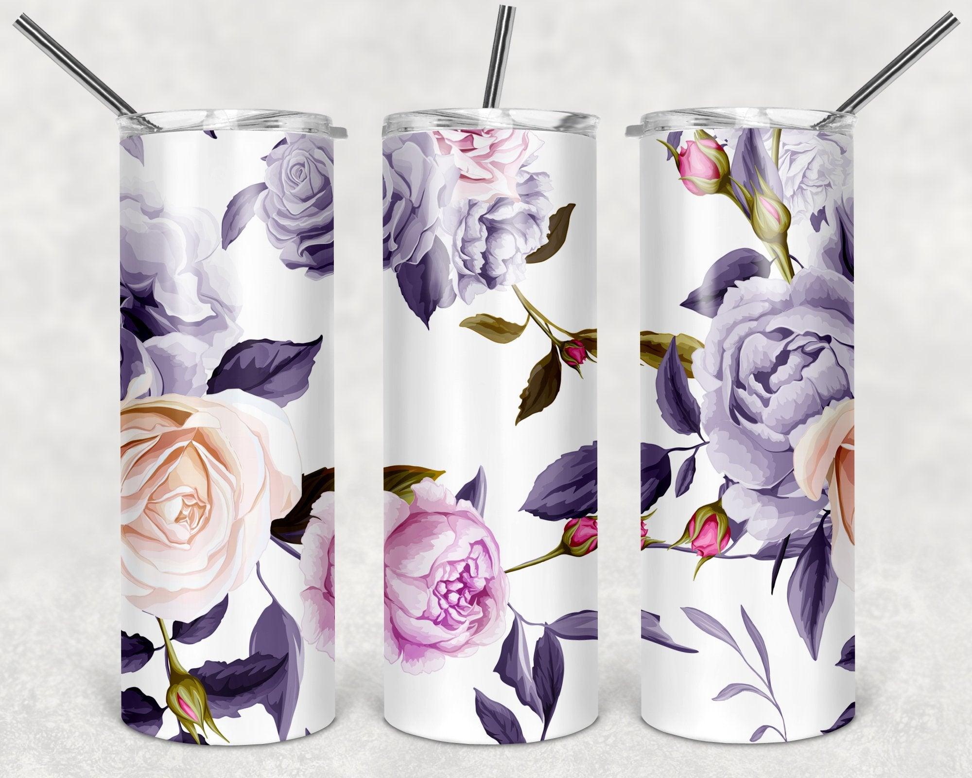 Light Purple Rose Pattern PNG, 20oz Skinny Tumbler Design, Sublimation Designs PNG File - TheDigitalSVG