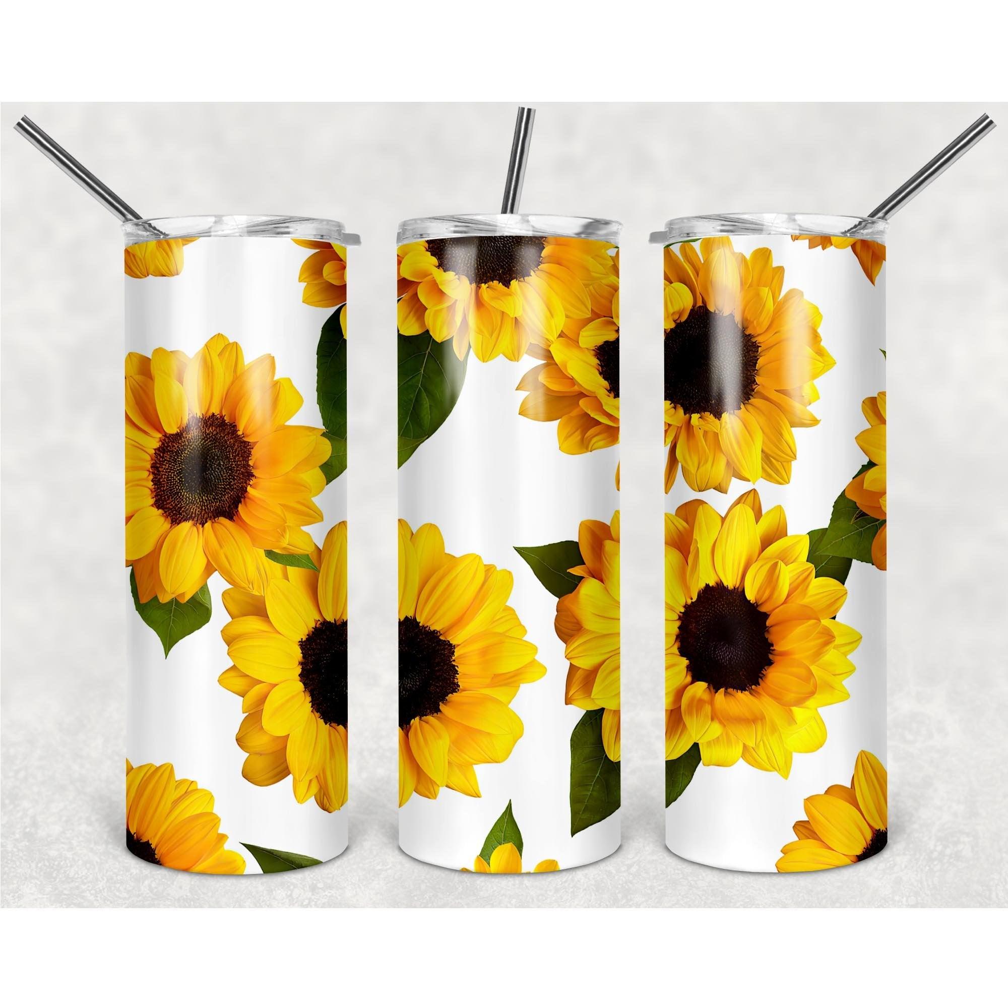 Sunflower Pattern On A White Background PNG, 20oz Skinny Tumbler Design, Sublimation Designs PNG File - TheDigitalSVG