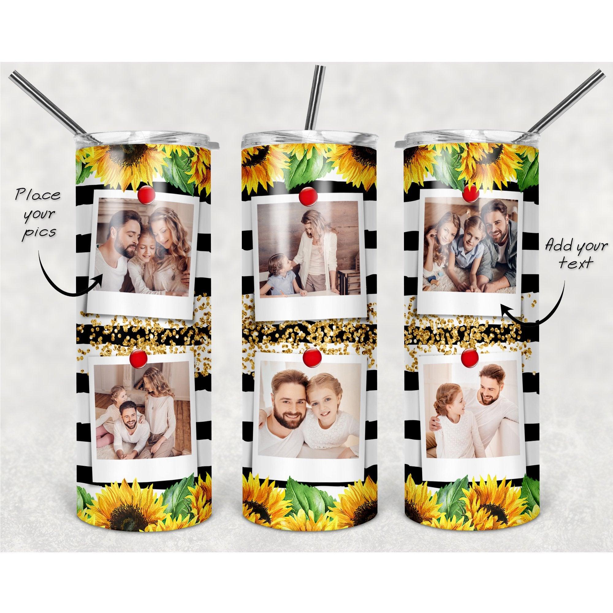 Sunflower Motif With Family Photo PNG, 20oz Skinny Tumbler Design, Sublimation Designs PNG File - TheDigitalSVG