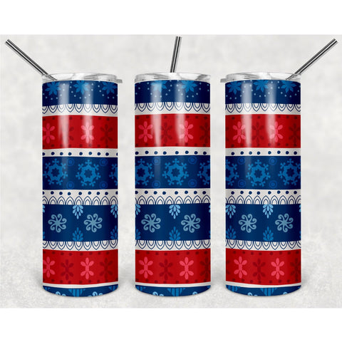 Red Blue Snowflake Christmas Stripe Pattern PNG, 20oz Skinny Tumbler Design, Sublimation Designs PNG File - TheDigitalSVG