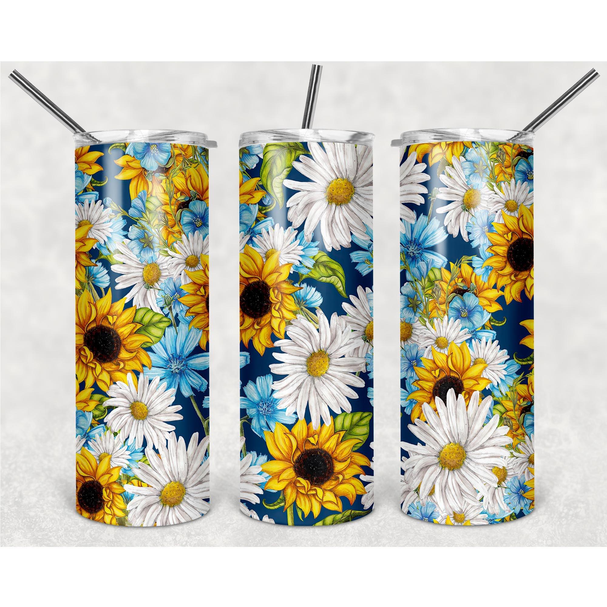Multicolored Daisy And Sunflower Garden Motifs PNG, 20oz Skinny Tumbler Design, Sublimation Designs PNG File - TheDigitalSVG