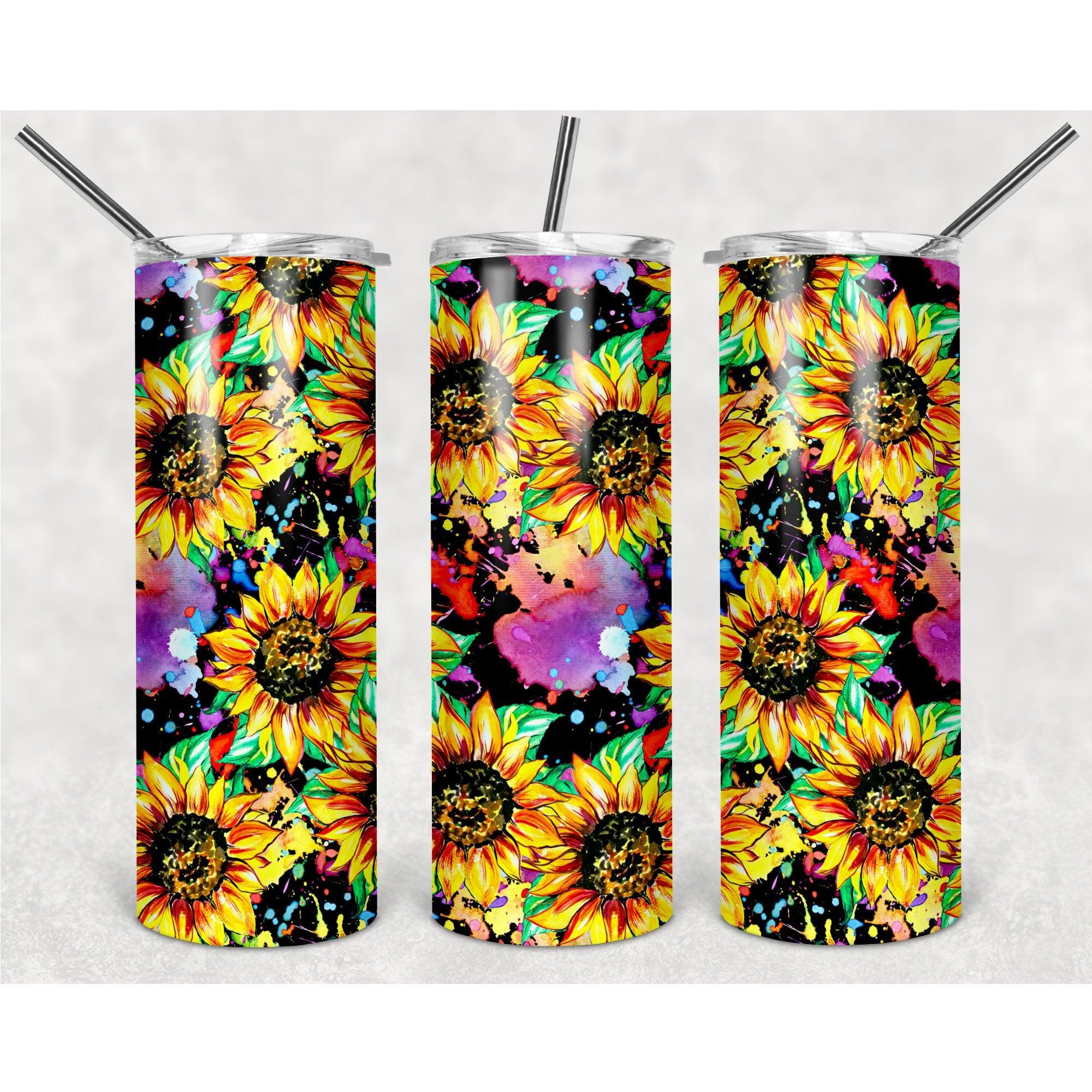 Sunflower Garden Painting Motifs PNG, 20oz Skinny Tumbler Design, Sublimation Designs PNG File - TheDigitalSVG