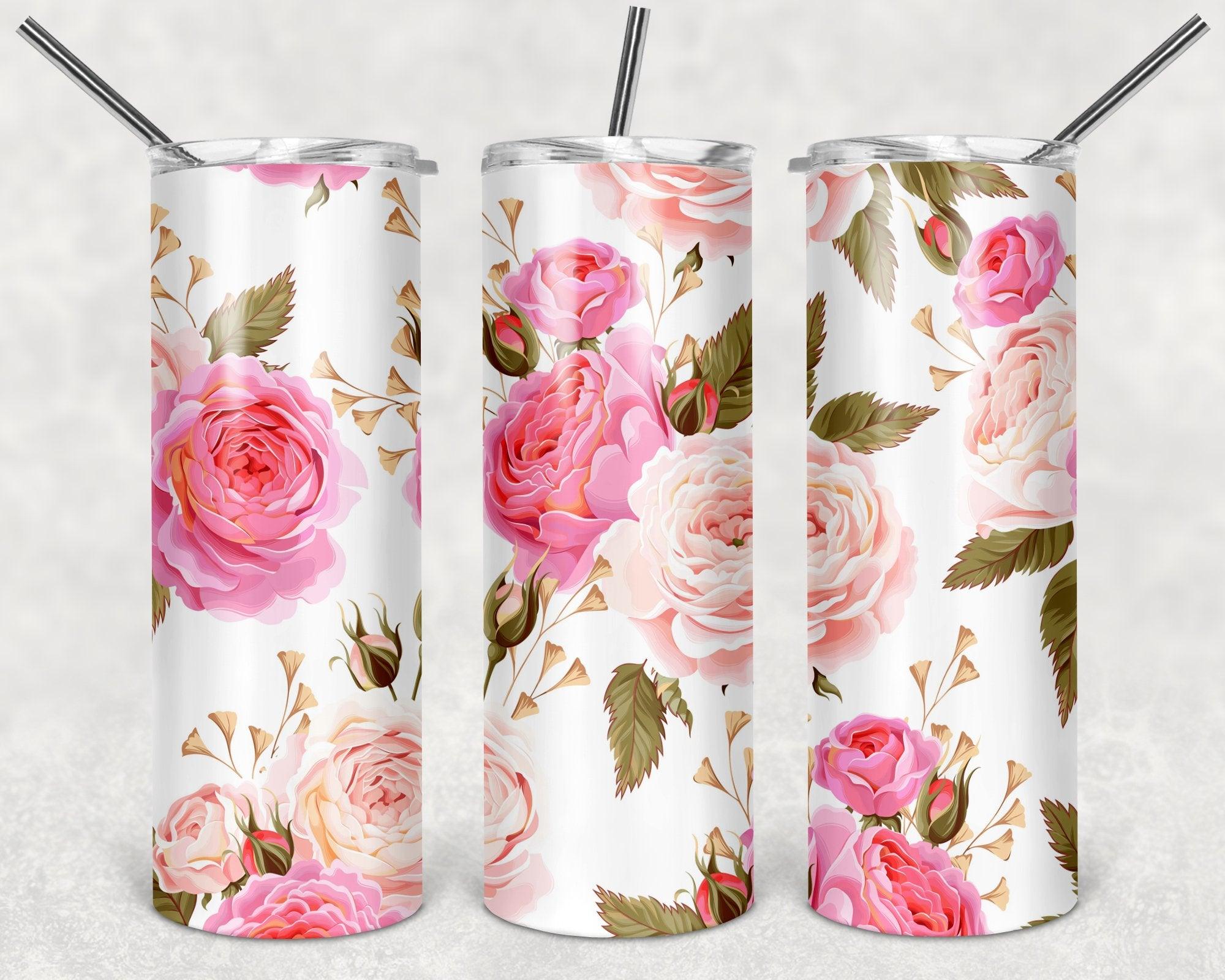 Light Pink Rose Pattern PNG, 20oz Skinny Tumbler Design, Sublimation Designs PNG File - TheDigitalSVG