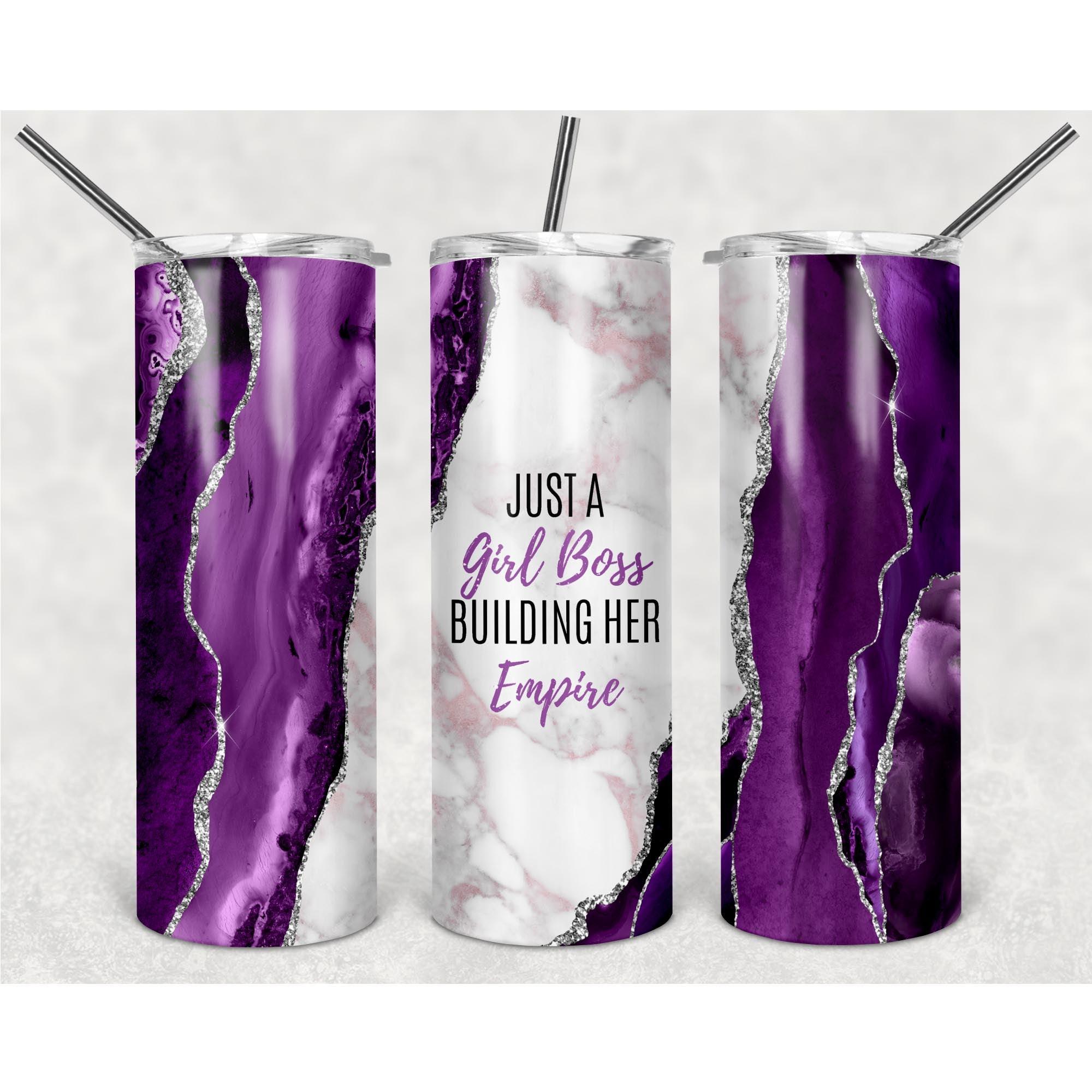 Luxurious Purple Veined Stone Pattern "Just A Girl Boss Building Her Empire" PNG, 20oz Skinny Tumbler Design, Sublimation Designs PNG File, Full Tumbler Wrap PNG Digital File - TheDigitalSVG
