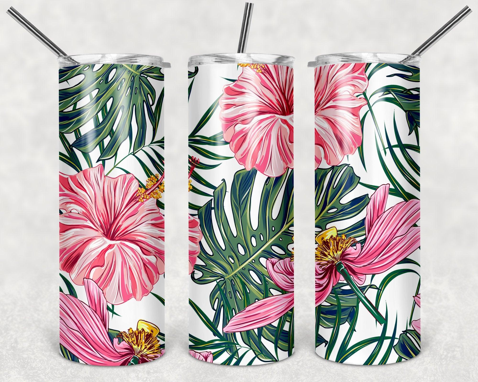 Palm Tree Flower Pattern PNG, 20oz Skinny Tumbler Design, Sublimation Designs PNG File - TheDigitalSVG