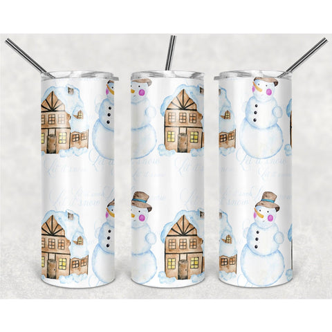 Snowman And Wooden House Motifs PNG, 20oz Skinny Tumbler Design, Sublimation Designs PNG File - TheDigitalSVG