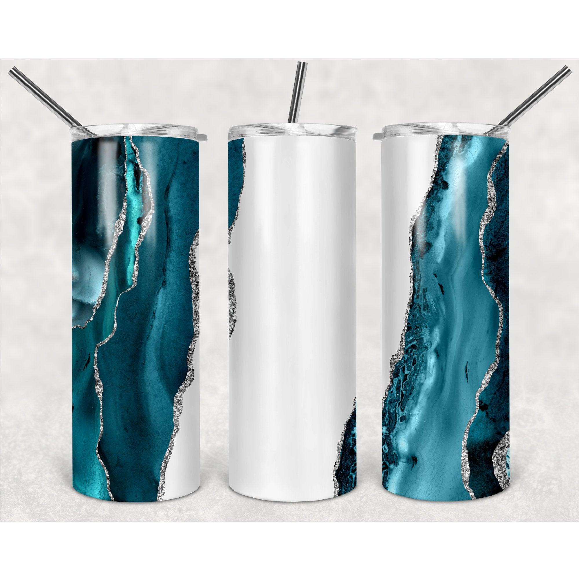 Luxurious Cobalt Green White Stone Pattern With Vertical Stripes PNG, 20oz Skinny Tumbler Design, Sublimation Designs PNG File - TheDigitalSVG