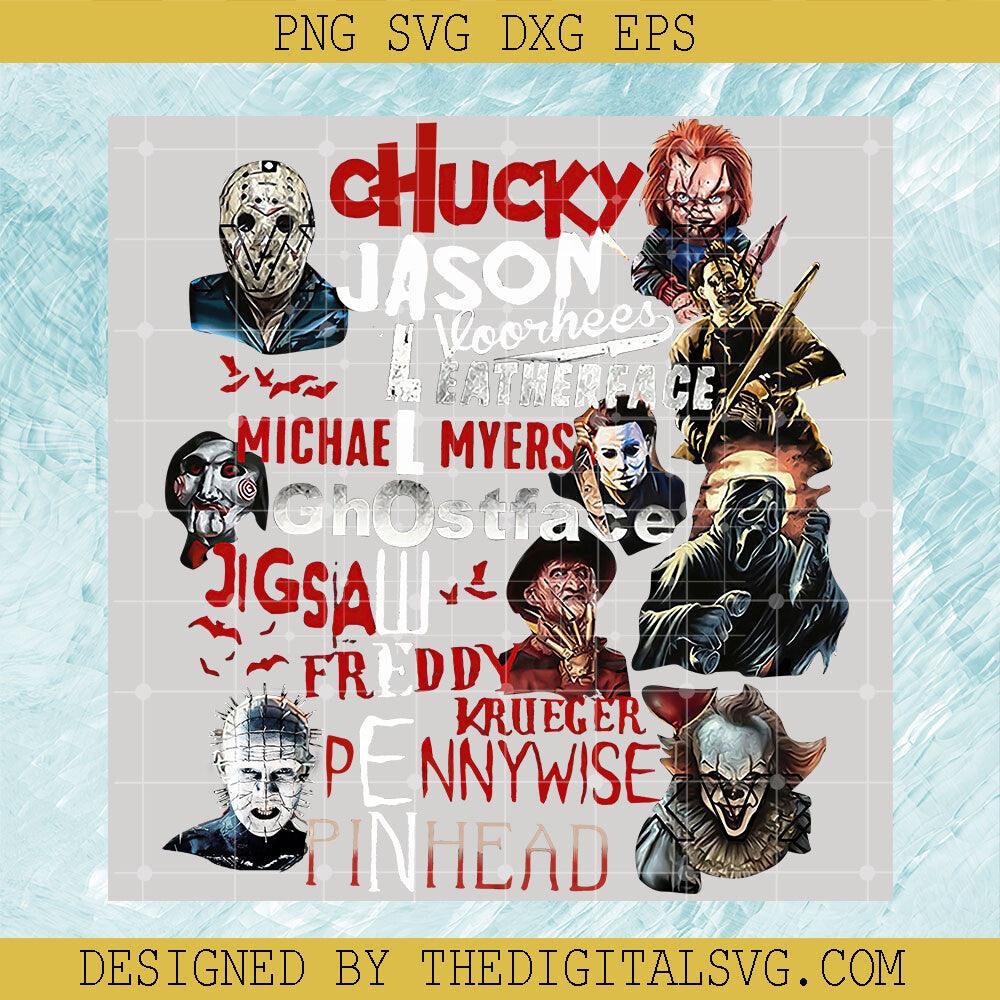 Chucky Jason Voorhees Eatherface PNG, Michael Myers PNG, GhostFace PNG, Pennywise Pinhead PNG - TheDigitalSVG