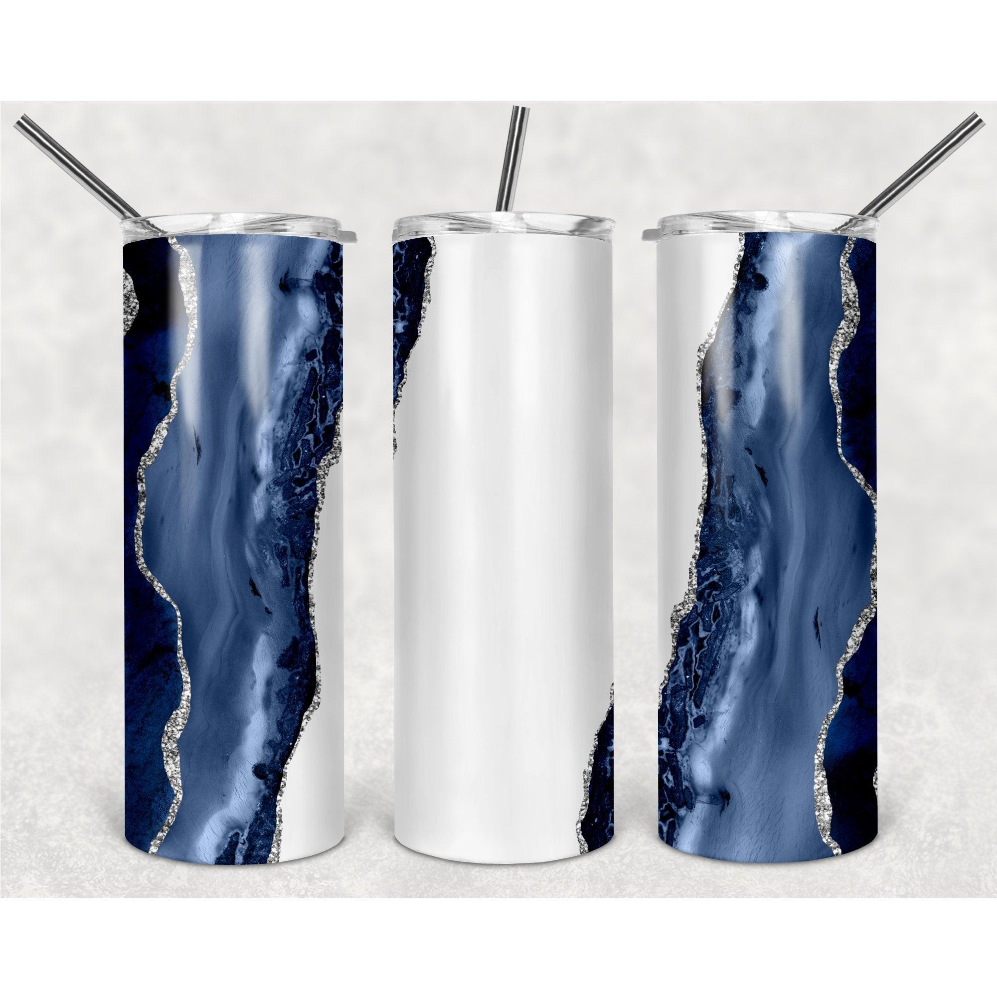 Luxurious Blue White Stone Pattern With Vertical Stripes PNG, 20oz Skinny Tumbler Design, Sublimation Designs PNG File - TheDigitalSVG