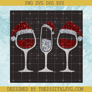 Santa Wine Champagne Glasses SVG, Wine Christmas SVG, Wine Santa Hat SVG, Funny Christmas Gifts SVG - TheDigitalSVG
