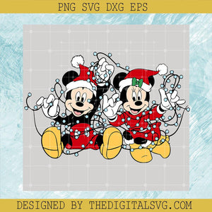 Mickey Minnie Christmas Lights SVG, Mickey Cute Santa Hat SVG, Minnie Mouse Christmas SVG - TheDigitalSVG