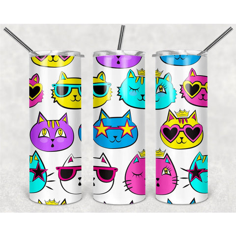 Stylish Cat Pattern PNG, 20oz Skinny Tumbler Design, Sublimation Designs PNG File - TheDigitalSVG