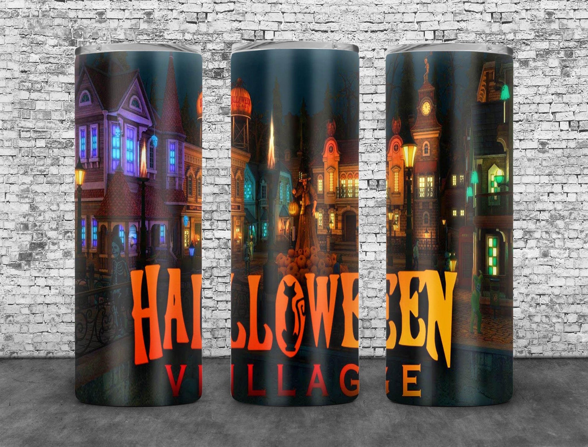 Halloween Village Tumbler Wrap PNG, Halloween 20oz Skinny Tumbler Design, Sublimation Designs PNG File - TheDigitalSVG
