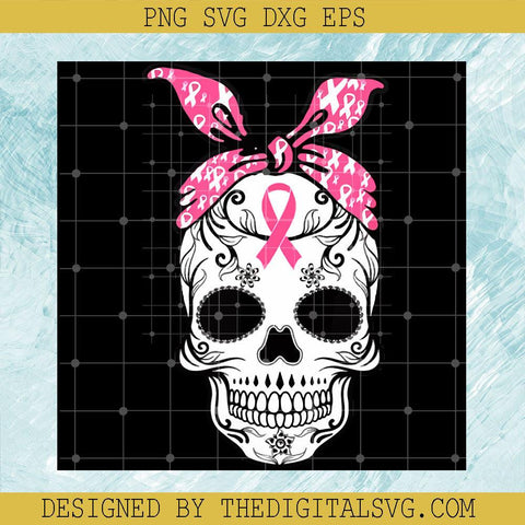 #Skull Bandana Cancer SVG, Skull Cancer Awareness PNG, Skull Pink Ribbon PNG - TheDigitalSVG