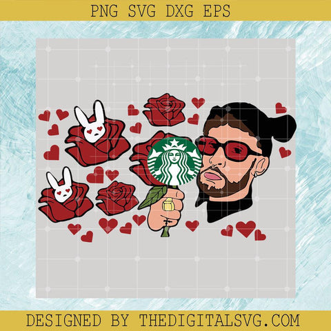 Valentine's Day Starbucks Wrap SVG, Bad Bunny Valentines Full Wrap Starbucks Cup SVG - TheDigitalSVG
