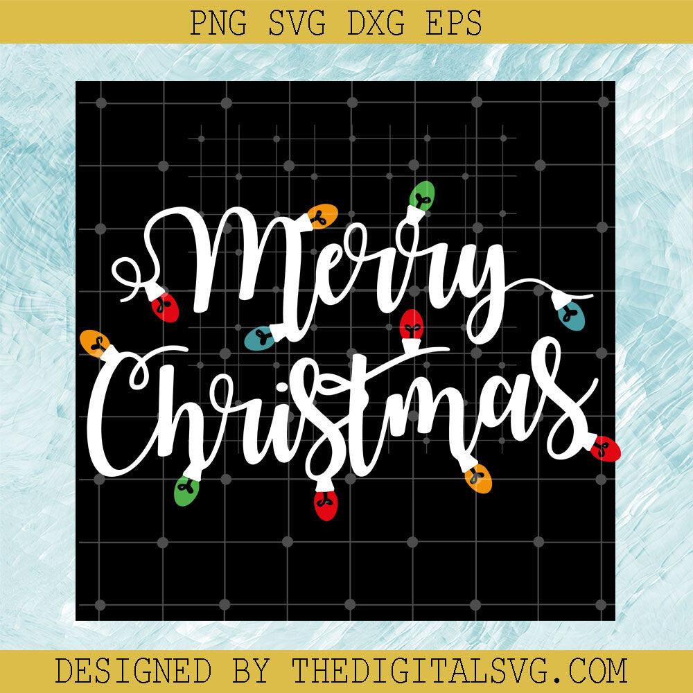 White Letters Merry Christmas With Lights SVG, Xmas Lights SVG, Merry Christmas SVG - TheDigitalSVG
