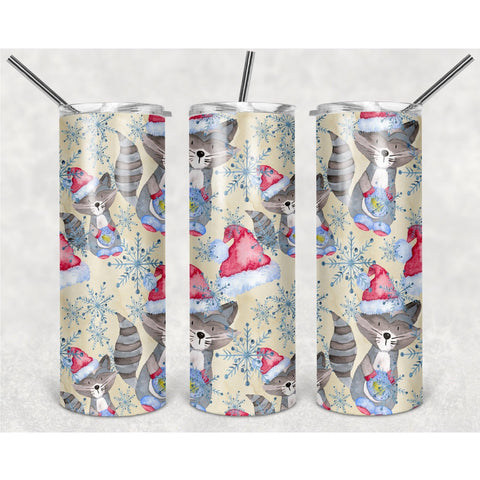 Raccoon Pattern With Christmas Hats PNG, 20oz Skinny Tumbler Design, Sublimation Designs PNG File - TheDigitalSVG