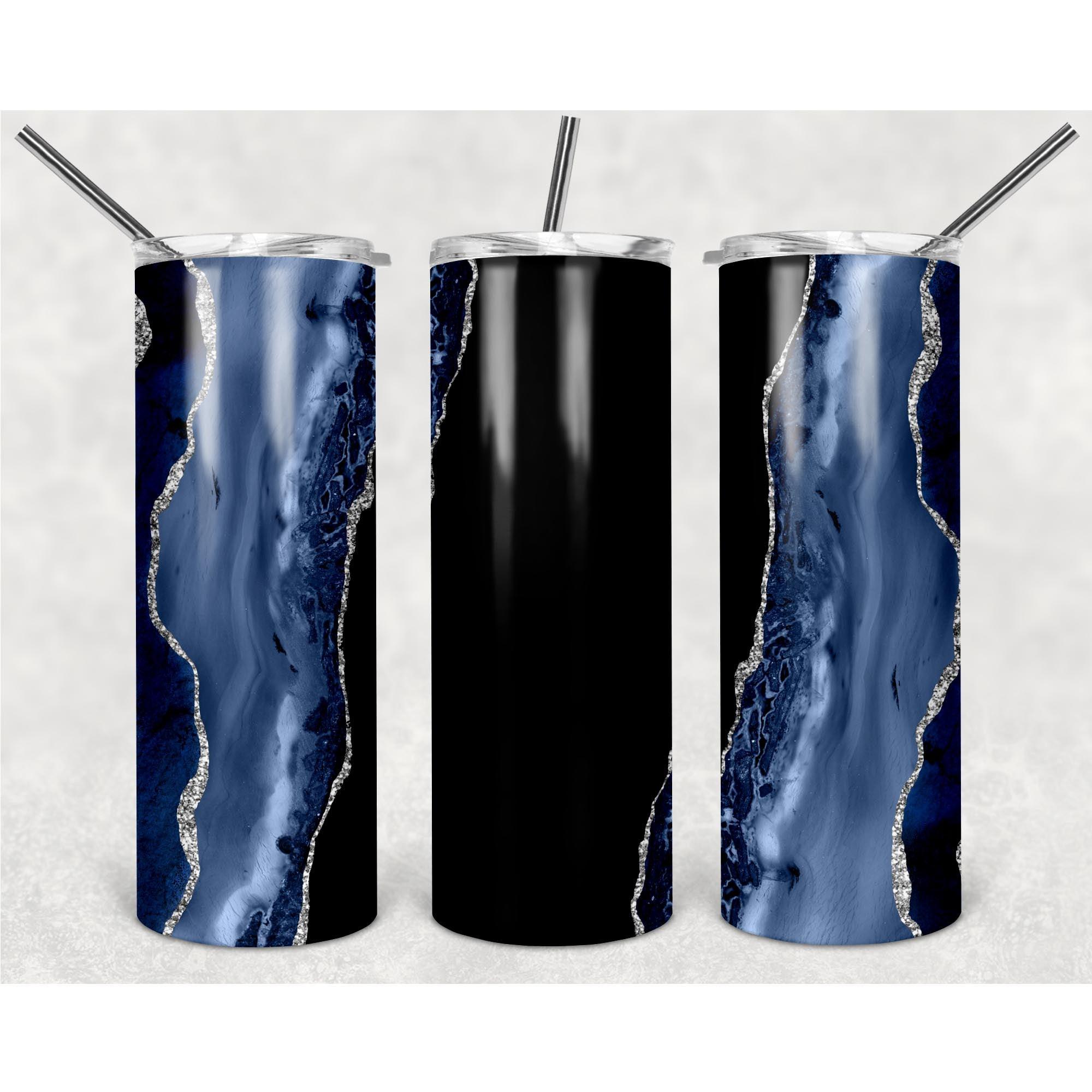 Deep Blue Ocean And Black Luxury Marble Texture PNG, 20oz Skinny Tumbler Design, Sublimation Designs PNG File, Full Tumbler Wrap PNG Digital File - TheDigitalSVG