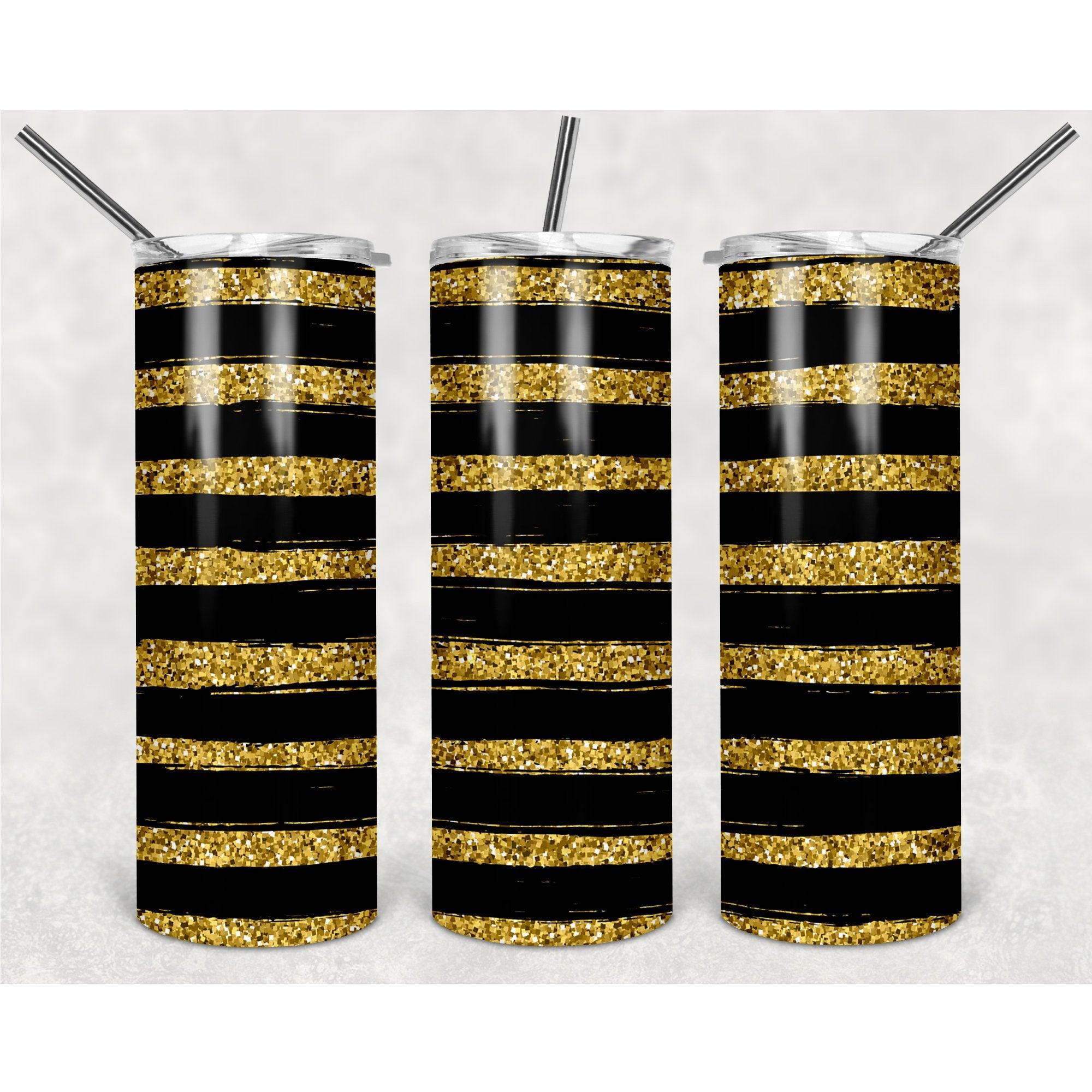 Glittery Black Gold Horizontal Stripe Pattern PNG, 20oz Skinny Tumbler Design, Sublimation Designs PNG File - TheDigitalSVG