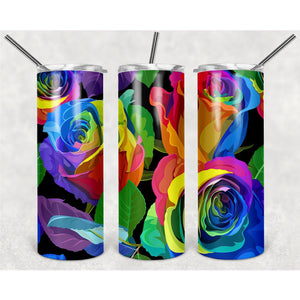 Multicolored Rose Pattern PNG, 20oz Skinny Tumbler Design, Sublimation Designs PNG File - TheDigitalSVG