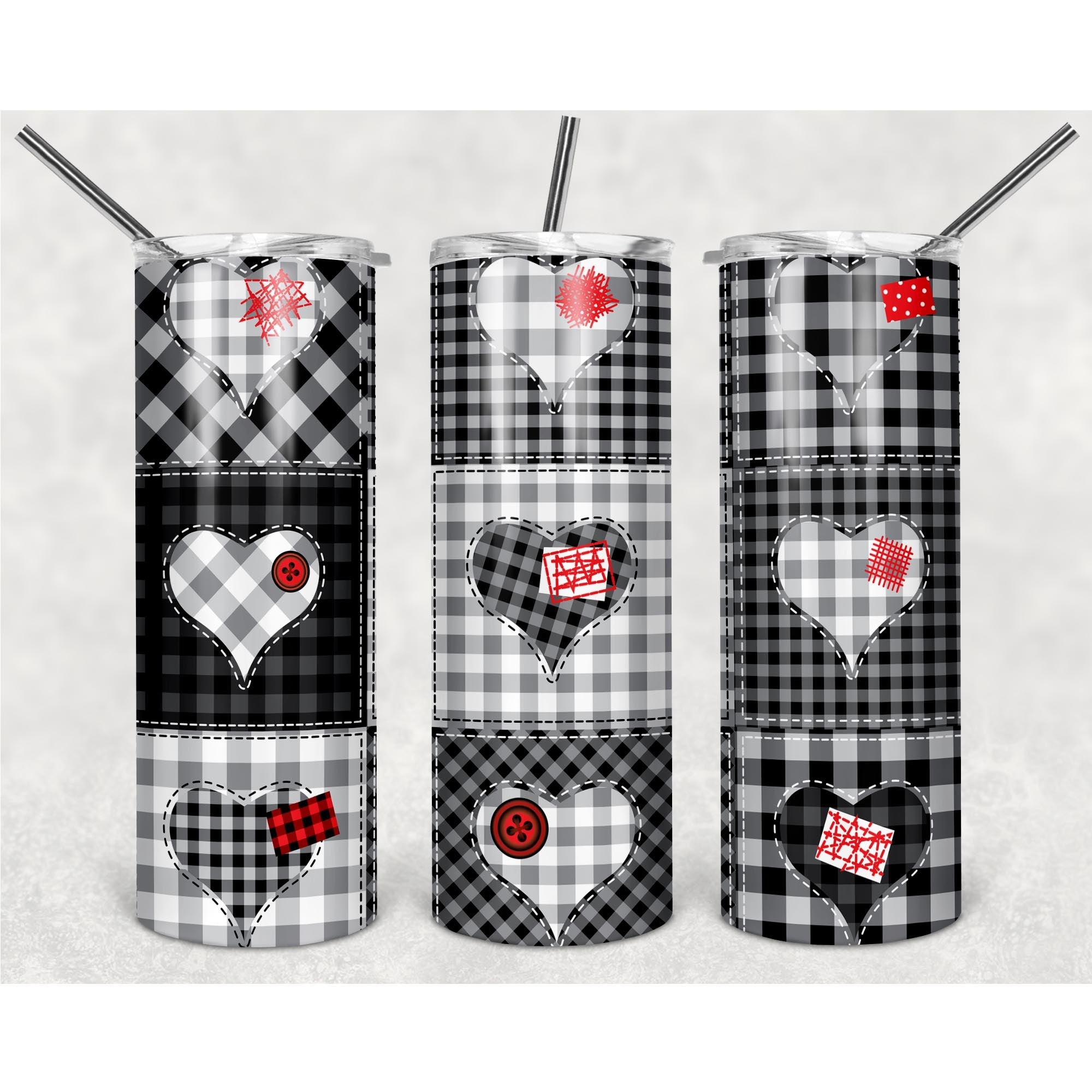 Plaid Black And White Heart Pattern PNG, 20oz Skinny Tumbler Design, Sublimation Designs PNG File - TheDigitalSVG