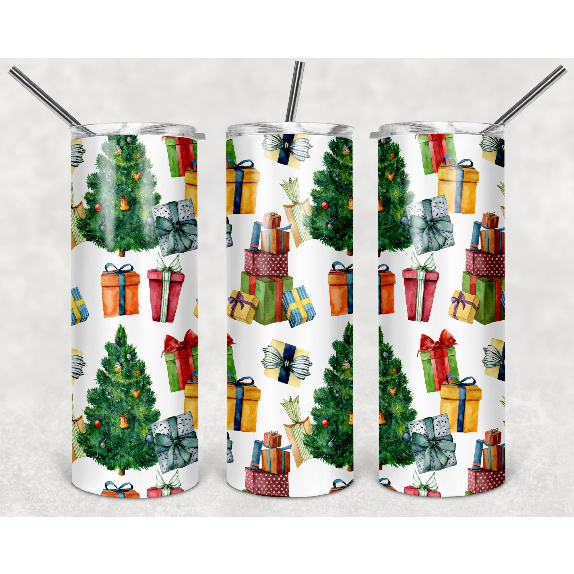 Christmas Tree Motifs With Gift Boxes PNG, 20oz Skinny Tumbler Design, Sublimation Designs PNG File - TheDigitalSVG