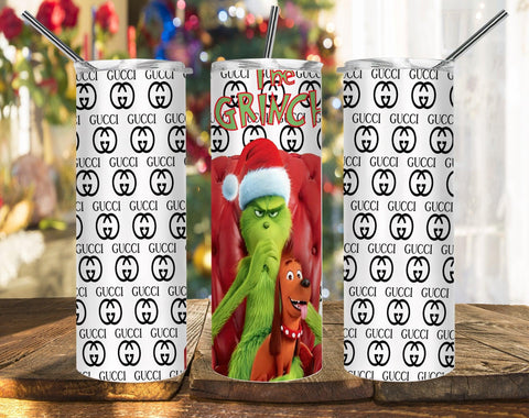 White Black Gucci Logo Pattern The Grinch Movie Grinch PNG, 20oz Skinny Tumbler Design, Sublimation Designs PNG File - TheDigitalSVG