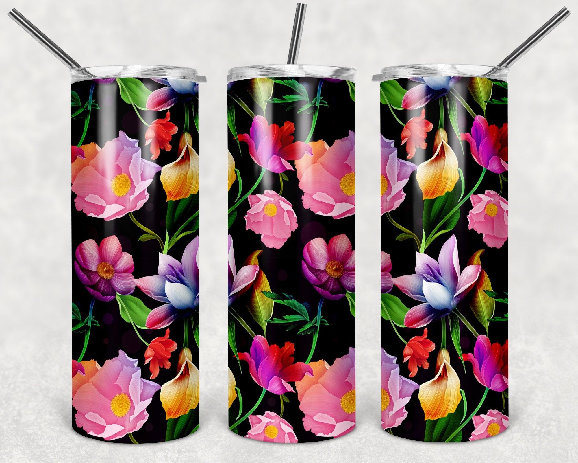 Hand-painted Flower Garden Texture PNG, 20oz Skinny Tumbler Design, Sublimation Designs PNG File - TheDigitalSVG