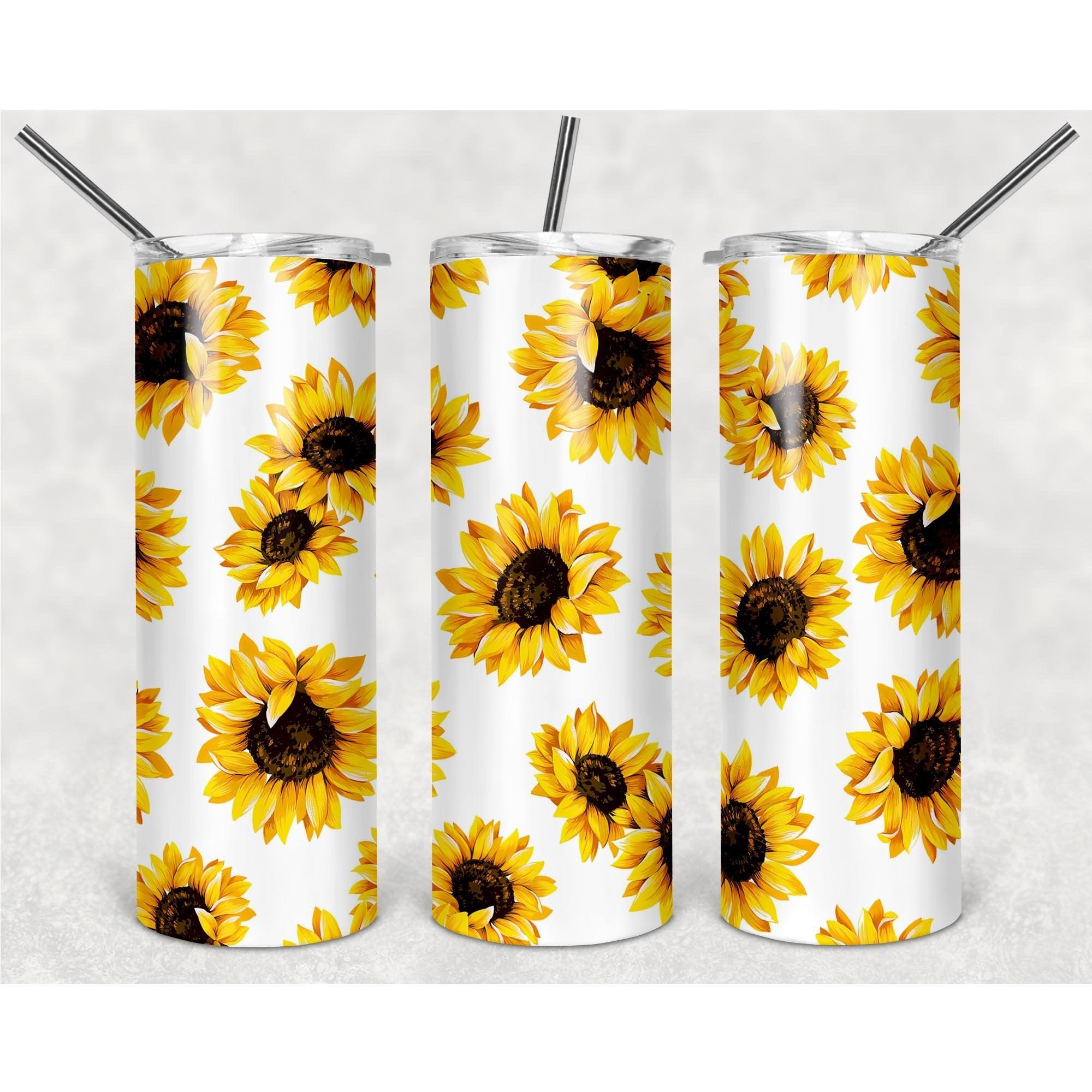 White Background Sunflower Pattern PNG, 20oz Skinny Tumbler Design, Sublimation Designs PNG File - TheDigitalSVG