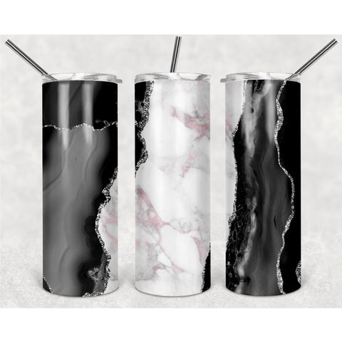 White And Black Luxury Marble Texture PNG, 20oz Skinny Tumbler Design, Sublimation Designs PNG File - TheDigitalSVG