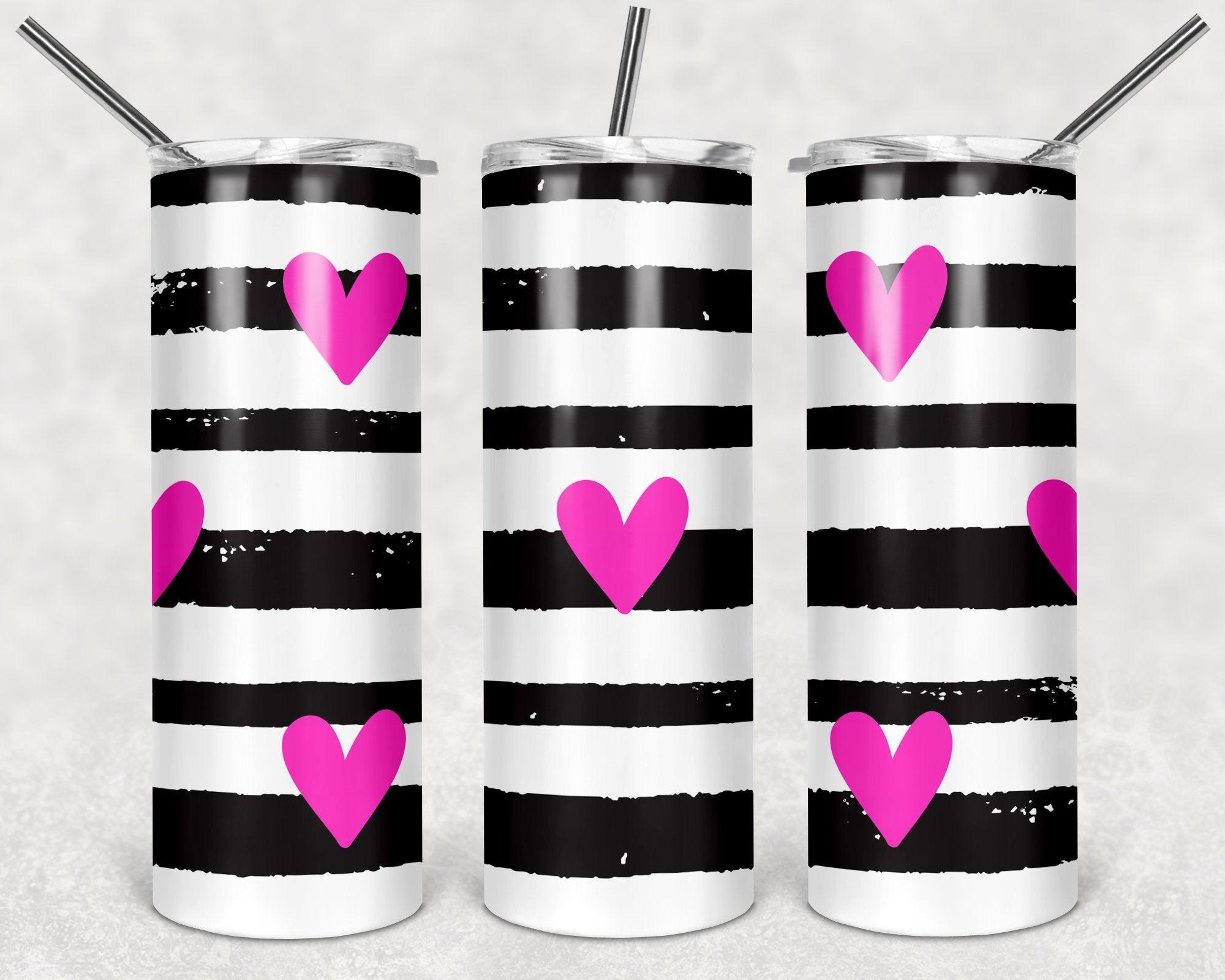 Horizontal Stripes Pattern Black And White Purple Heart PNG, 20oz Skinny Tumbler Design, Sublimation Designs PNG File - TheDigitalSVG
