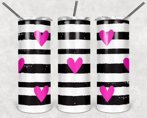 Horizontal Stripes Pattern Black And White Purple Heart PNG, 20oz Skinny Tumbler Design, Sublimation Designs PNG File - TheDigitalSVG