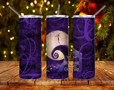 Purple Nightmare Before Christmas Pattern PNG, 20oz Skinny Tumbler Design, Sublimation Designs PNG File - TheDigitalSVG