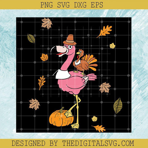 Funny Pink Flamingo Svg, A Flamingo Carrying A Chicken On Its Back Svg, Pumpkin Svg - TheDigitalSVG