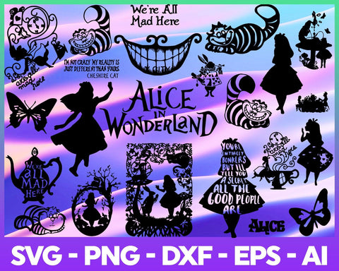 Alice Mad Hatter Wonderland Disney Alice Bundle Svg, Tea Party Cheshire Cat Svg, Alice Wonderland Svg, Disney Svg - TheDigitalSVG
