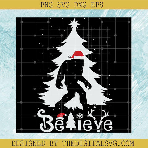 Bigfoot Believe Merry Christmas Svg, Christmas Tree Svg, Believe Svg - TheDigitalSVG