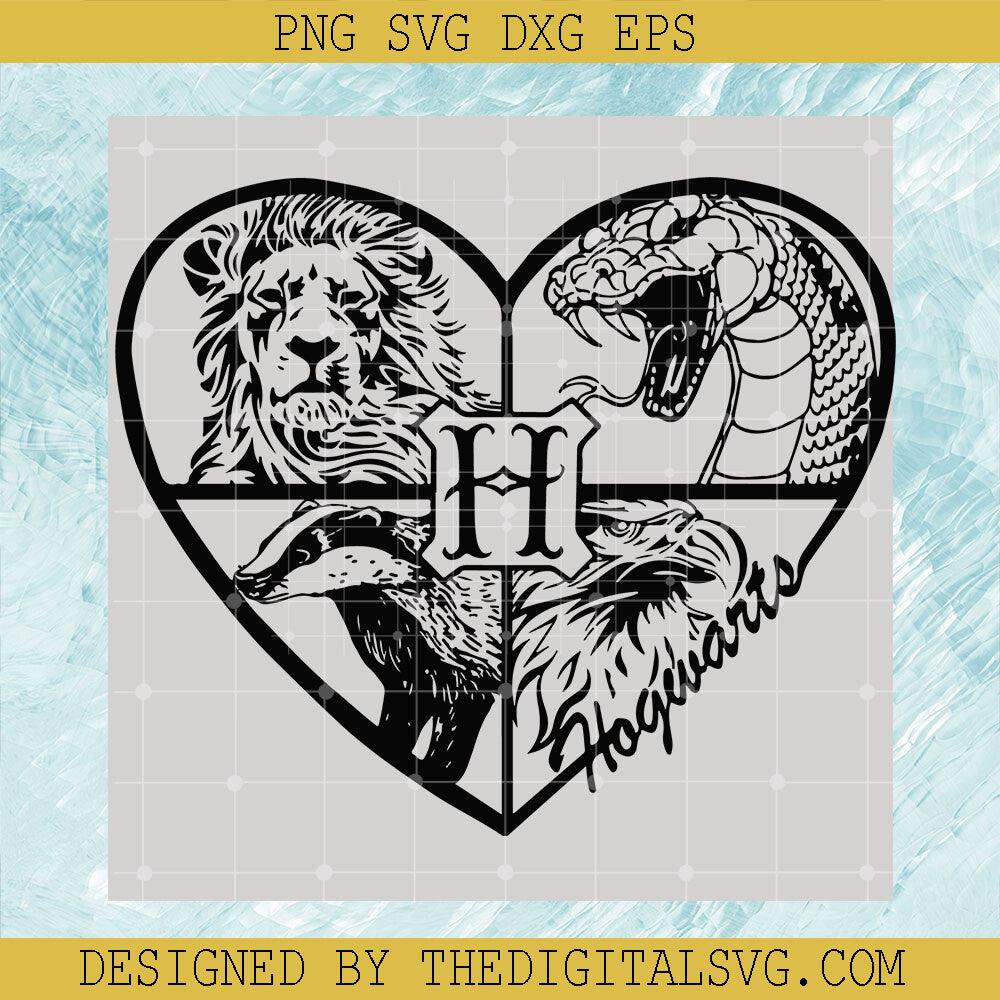 Heart Svg, Hogwarts Svg, Harry Potter Svg, Gryffindor Hufflepuff Slytherin in Heart Svg - TheDigitalSVG