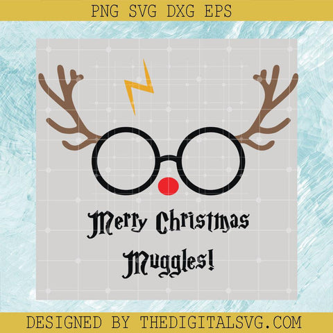 Merry Christmas Muggles Svg, Reindeer Christmas Svg, Reindeer Wearing Glasses Svg - TheDigitalSVG