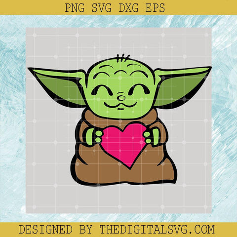 Baby Yoda Wears Brown Shirt Svg, Yoda Holding A Heart Svg, Star Wars Disney Svg - TheDigitalSVG