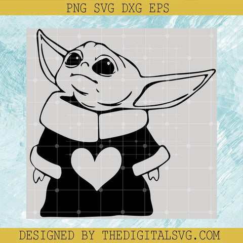 Disney Svg, Baby Yoda Svg, Baby Yoda Wears A Shirt With A Heart Shape Svg - TheDigitalSVG