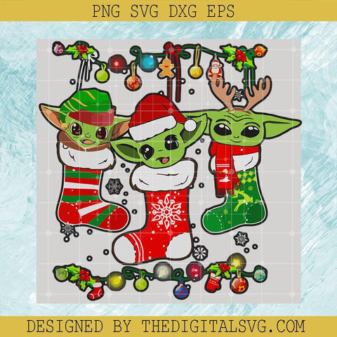 Baby Yoda On Socks Christmas Lights Svg, Baby Yoda Santa Hat Svg, Merry Christmas Svg - TheDigitalSVG