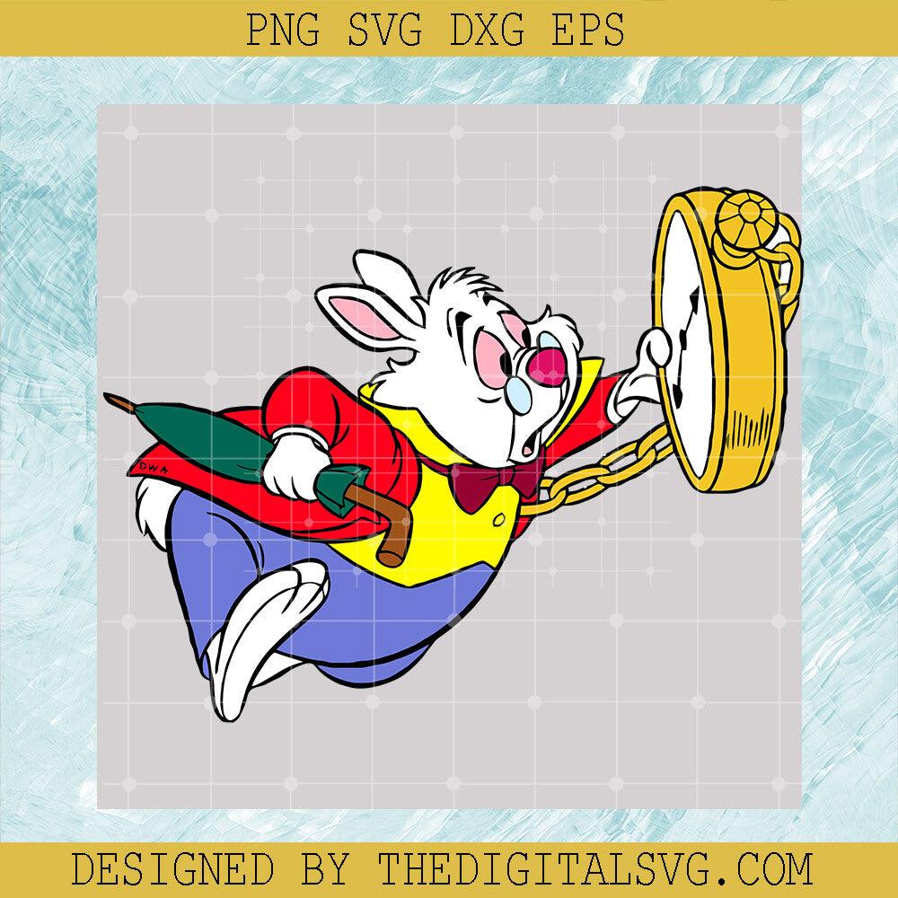 Bunny And Clock Svg, White Rabbit Svg, Alice in Wonderland Svg, Disney Svg - TheDigitalSVG