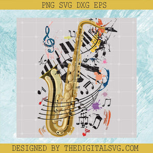 Love Saxophone Svg, Saxophone With Music Svg, Saxophone Svg - TheDigitalSVG