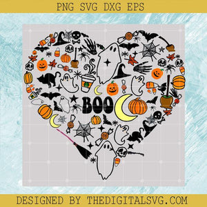 Halloween Doodle Heart SVG, Boo Ghost Pumpkin SVG, Heart Boo Halloween SVG, Halloween SVG