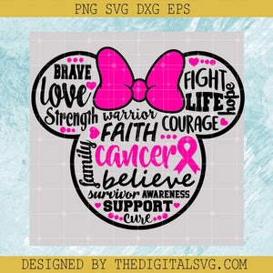 Mickey Minnie Head Breast Cancer Svg,Brave Love Hope Svg, Cancer Svg, Mickey Svg - TheDigitalSVG