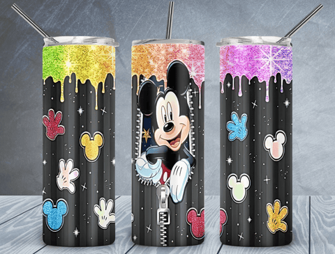 Mickey Mouse Tumbler Wrap PNG, Rainbow Glitter 20oz Skinny Tumbler Design, Sublimation Designs PNG File - TheDigitalSVG