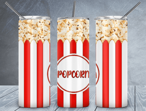 Popcorn Tumbler Wrap PNG, Popcorn Bucket 20oz Skinny Tumbler Design, Sublimation Designs PNG File - TheDigitalSVG