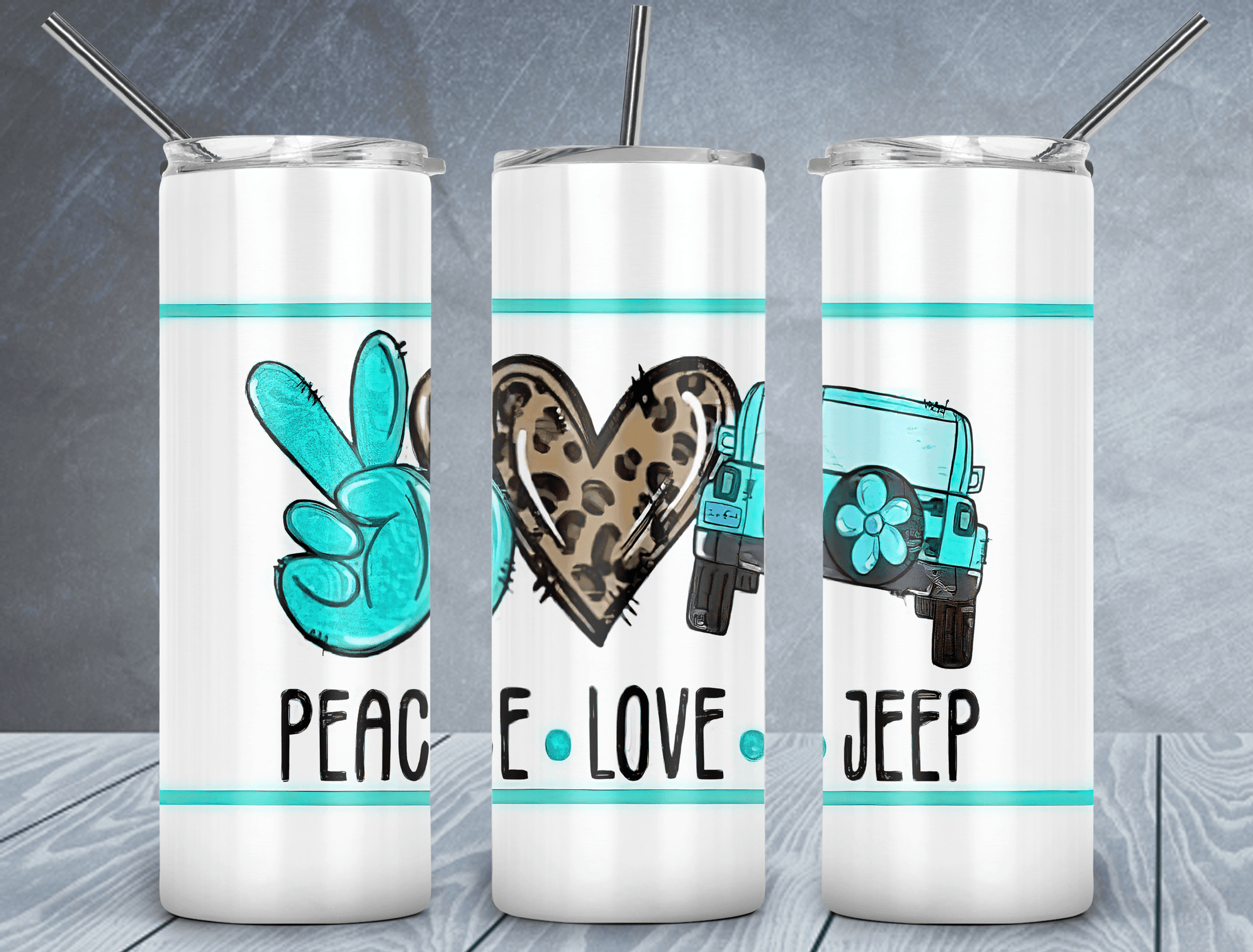 Peace Love Jeep Tumbler Wrap PNG, Leopard Print Heart 20oz