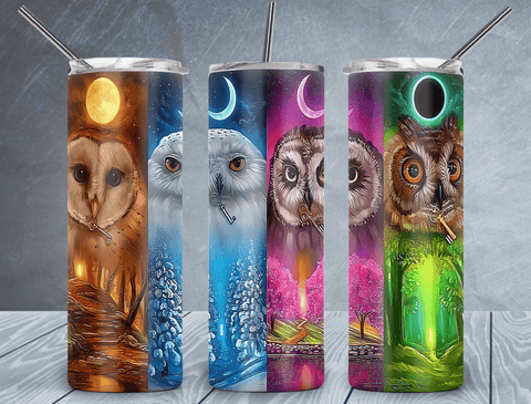 Natural Owl Tumbler Wrap PNG, Night Owl 20oz Skinny Tumbler Design, Sublimation Designs PNG File - TheDigitalSVG