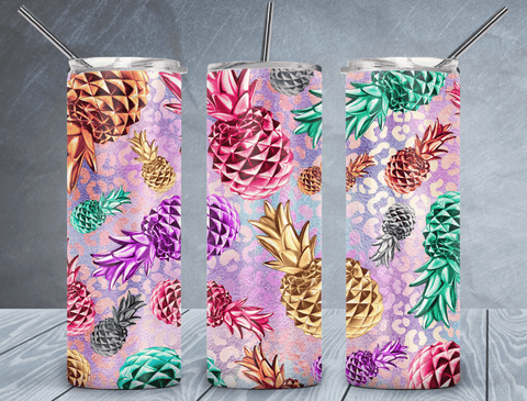 Pineapple Tumbler Wrap PNG, Leopard Glitter 20oz Skinny Tumbler Design, Sublimation Designs PNG File - TheDigitalSVG